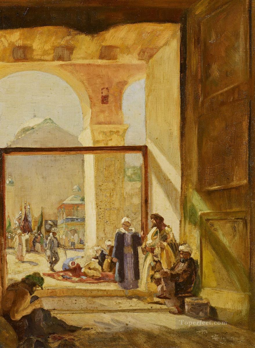 Atrium of the Umayyad Mosque in Damascus Gustav Bauernfeind Orientalist Jewish Oil Paintings
